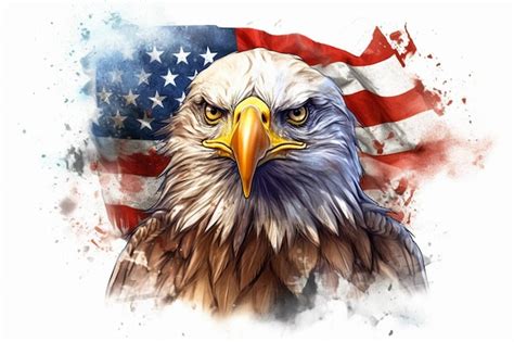 Premium Photo | A watercolor painting of an eagle with the american ...