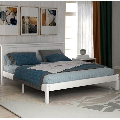 White Queen Bed Frame, Modern Wood Platform Bed Frame with Headboard, Heavy Duty Queen Bed ...