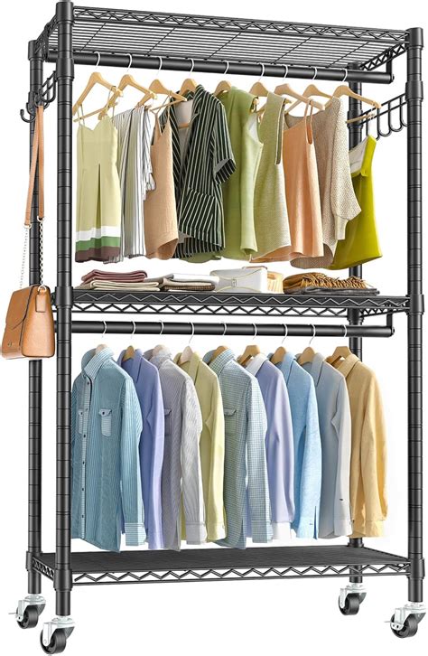 Buy VIPEK V12 Heavy Duty Rolling Garment Rack 3 Tiers Adjustable Wire Shelving Clothes Rack with ...