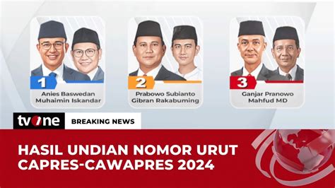 Resmi! Nomor Urut Capres-Cawapres 2024 | Breaking News tvOne - YouTube