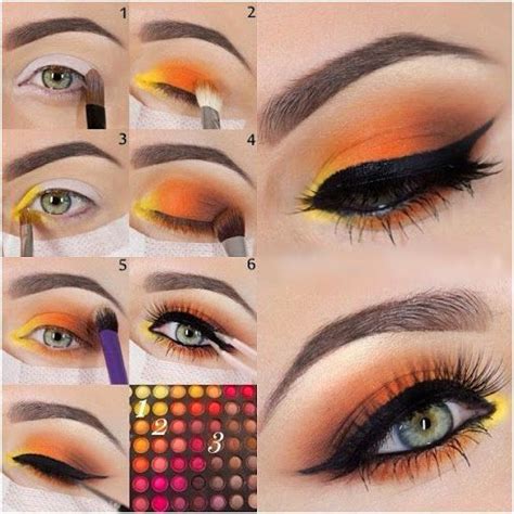 Makeup Tips : Yellow And Orange Eye Makeup Tutorial | Orange eye makeup, Blue eye makeup ...