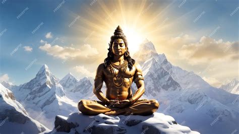 Premium Photo | God Shiva meditating himalayas with beautiful sun on ...