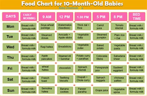 10 Months Baby Food Chart, Food Menu with Recipes