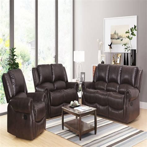 Abbyson Living Toya 3-Piece Faux Leather Reclining Sofa Set - Walmart.com