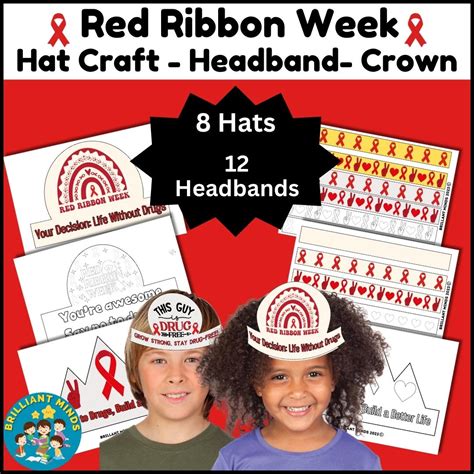 Red Ribbon Week 2023 Hat Craft - Craft | Headband/Crown Printable Colorful + Black and White ...