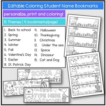 Editable Student Name Coloring Bookmark | Editable Name Tag Template