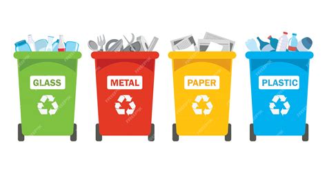 Premium Vector | Recycle Bins For Plastic, Metal, Paper And Glass