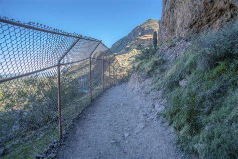 Camelback Mountain, Phoenix, Arizona- Hiking Trail with Chainlink Fence ...