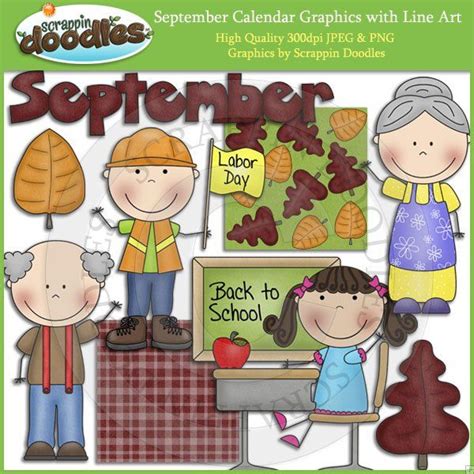 September Calendar Clip Art with Line Art Download September Bulletin ...