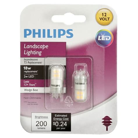 Phillips LED T5 18-Watt Landscape Light Bulb, Clear with T5 Wedge Base Non-Dimmable (2-Pack ...