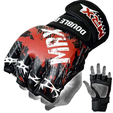 MRX MMA Grappling Gloves Cage UFC Fighting Sparring Leather Glove Training Blood Series (Black ...