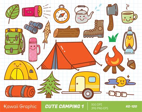 Lindo CAMPING Clipart, kawaii clipart, vector lindo, clipart de ...