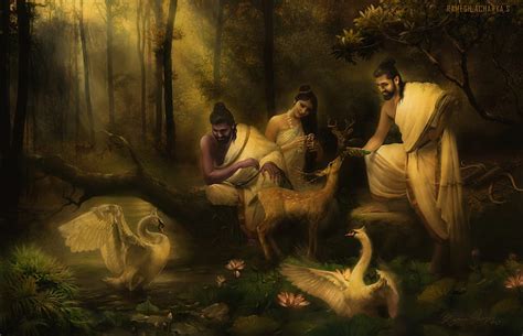 Ramayana, ramesh acharya, forest, lebada, man, swan, deer, lake, water ...