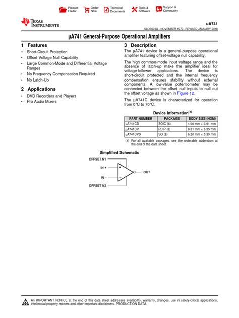 Ua741 Datasheet | PDF | Amplifier | Electrical Resistance And Conductance