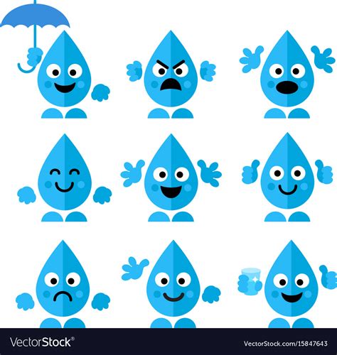 Set collection of emotions water drop characters Vector Image