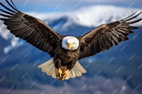 Premium AI Image | a bald eagle flying in front of a mountain range