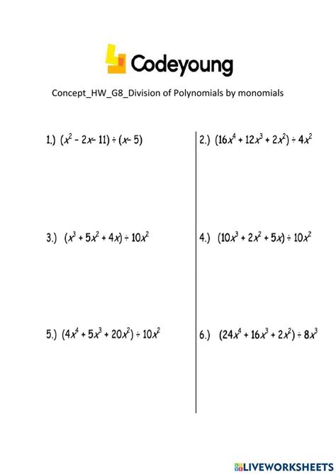 Concept-HW-G8-Division of Polynomials by monomials worksheet ... - Worksheets Library