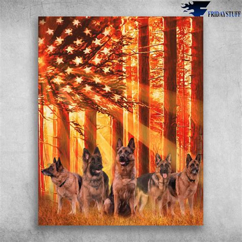 German Shepherd Dogs Sunshine American Flag - FridayStuff