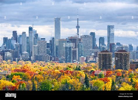 Toronto autumn skyline including major downtown and midtown landmark ...