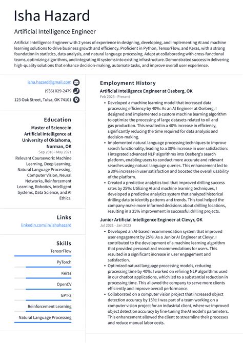 Uber Artificial Intelligence Engineer Resume Examples