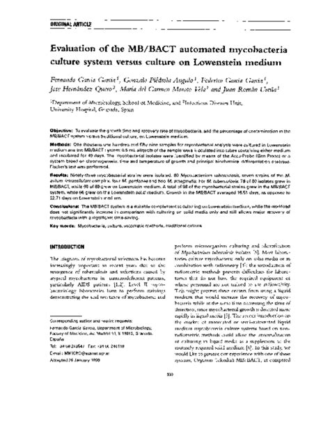 (PDF) Evaluation of the MB/BACT automated mycobacteria culture system versus culture on ...