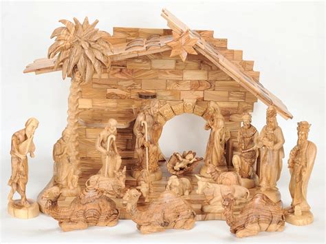 Large Hand Carved Olive Wood Nativity Scene Set .:. Holy Land Treasures ...