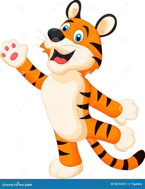 Happy cartoon tiger posing stock vector. Illustration of gesture - 50763311