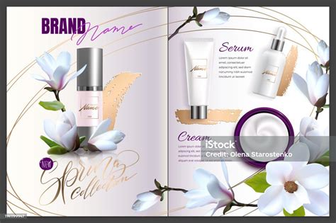 Poster Iklan Untuk Produk Kosmetik Dengan Magnolia Untuk Katalog Majalah Desain Vektor Paket ...