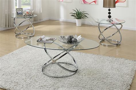 3 Piece Chrome & Glass Accent Table Set