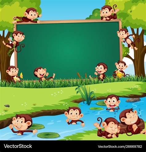 Border template design with cute monkeys in the Vector Image