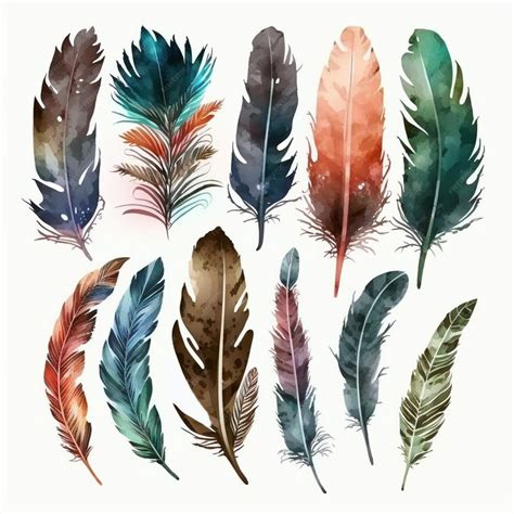 Premium Photo | Watercolor feathers on a white background.