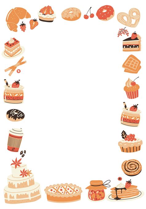 Pastry and bakery dessert elements. Vector frame. | Baking wallpaper ...