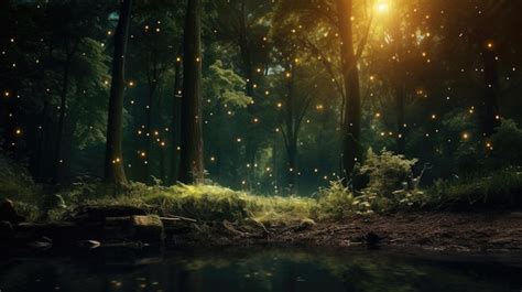 Premium AI Image | A photo of a forest with glowing fireflies starry night sky