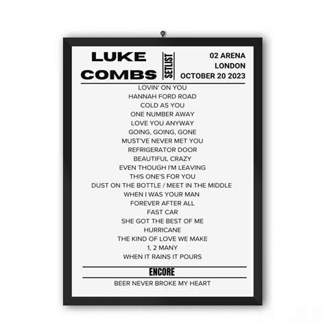 Luke Combs London October 2023 Night 2 Replica Setlist