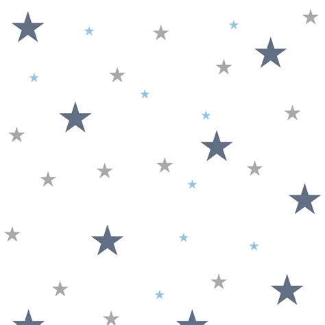 White wallpaper with blue, grey and navy blue stars