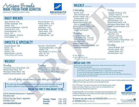 Menu of Breadsmith of Appleton East in Appleton, WI 54915