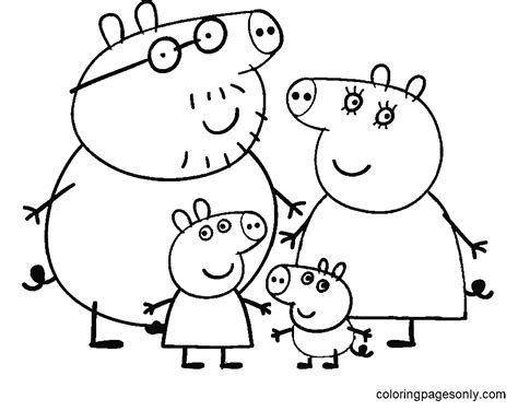 Peppa Pig's Family Coloring Page - Free Printable Coloring Pages