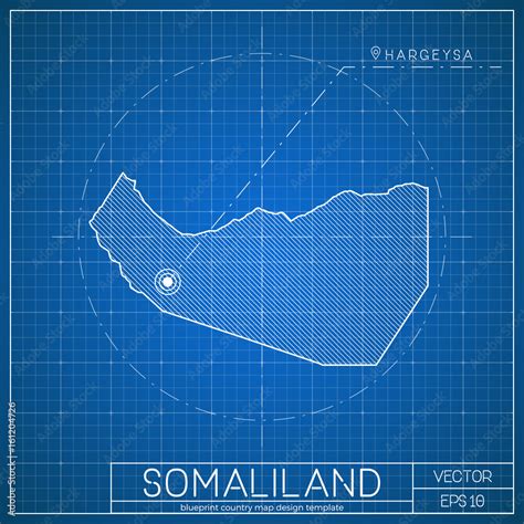 Somaliland blueprint map template with capital city. Hargeisa marked on blueprint Somaliland map ...