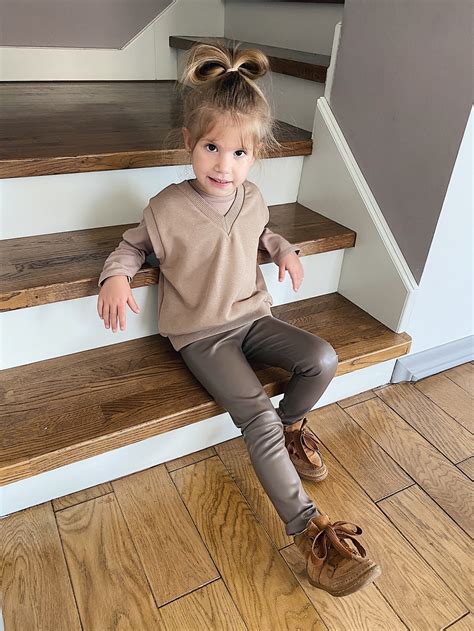 Gray-beige Faux Leather Leggings / Kids Girls Leggings / | Etsy