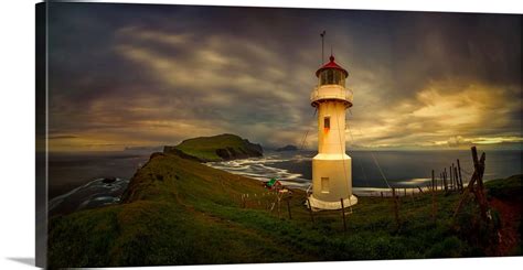 Mykinesholmur Lighthouse And Mykines Island At Sunset, Faroe Islands ...