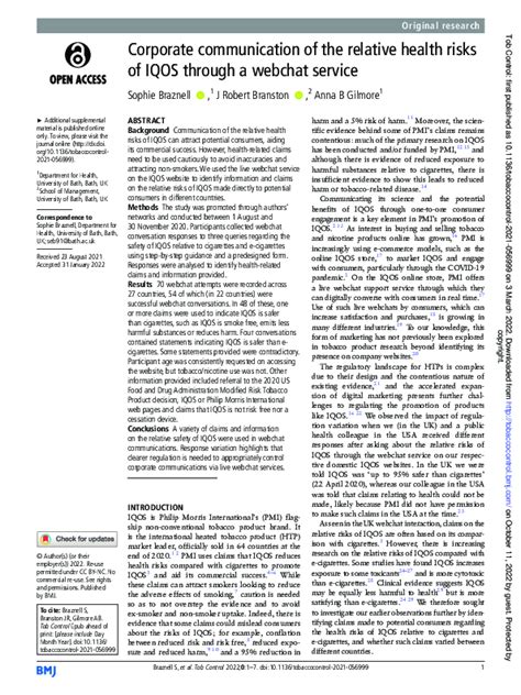 (PDF) Corporate communication of the relative health risks of IQOS through a webchat service ...