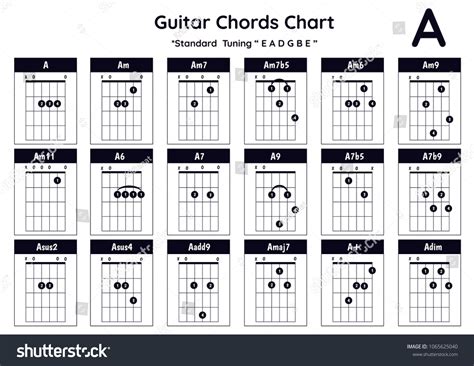 Guitar Chords Am7 Am7b5 Am6 Am9 Stock Vector (Royalty Free) 1065625040 ...