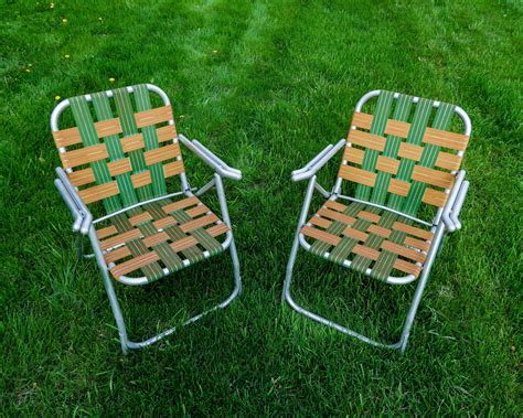 Vintage Lawn Chairs (2), Green & Gold, Tubed Aluminum, Metal Frame, Patio Furniture, Porch Decor ...
