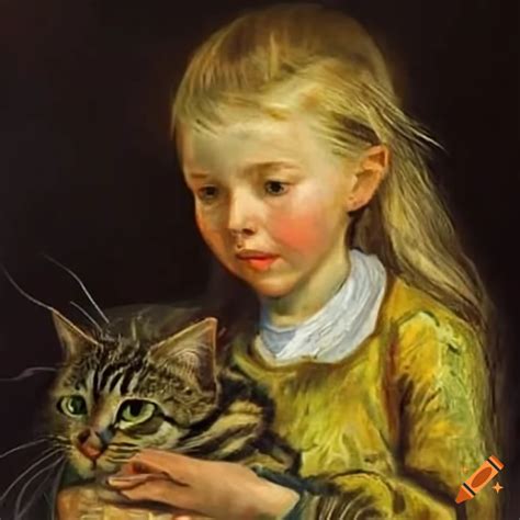 Van gogh's painting of a girl with her tabby cat