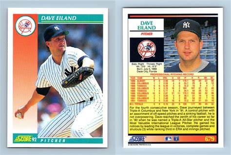 Dave Eiland - Yankees - #679 Score 1992 Baseball Trading Card