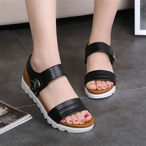 Aliexpress.com : Buy Summer Sandals Women Aged Flat Fashion PU Leather Sandals Comfortable ...