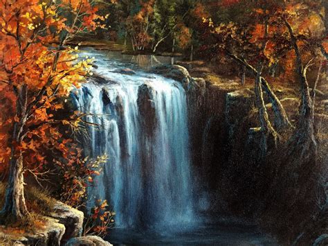"Waterfall in Autumn" Oil Painting by Kevin Hill Watch short oil painting lessons on YouTube ...