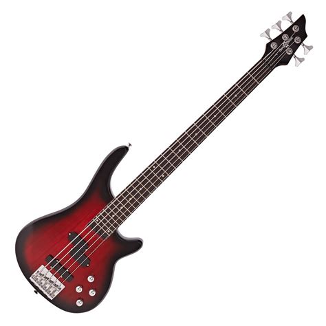 Chicago 5 String Bass Guitar by Gear4music, Trans Red at Gear4music