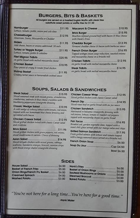 Menu at Maier's Brick Cafe, Lynbrook