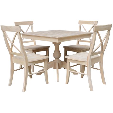 International Concepts 36" x 36" Square Top Pedestal Table With 4 Chairs (Set of 5) - Unfinished ...